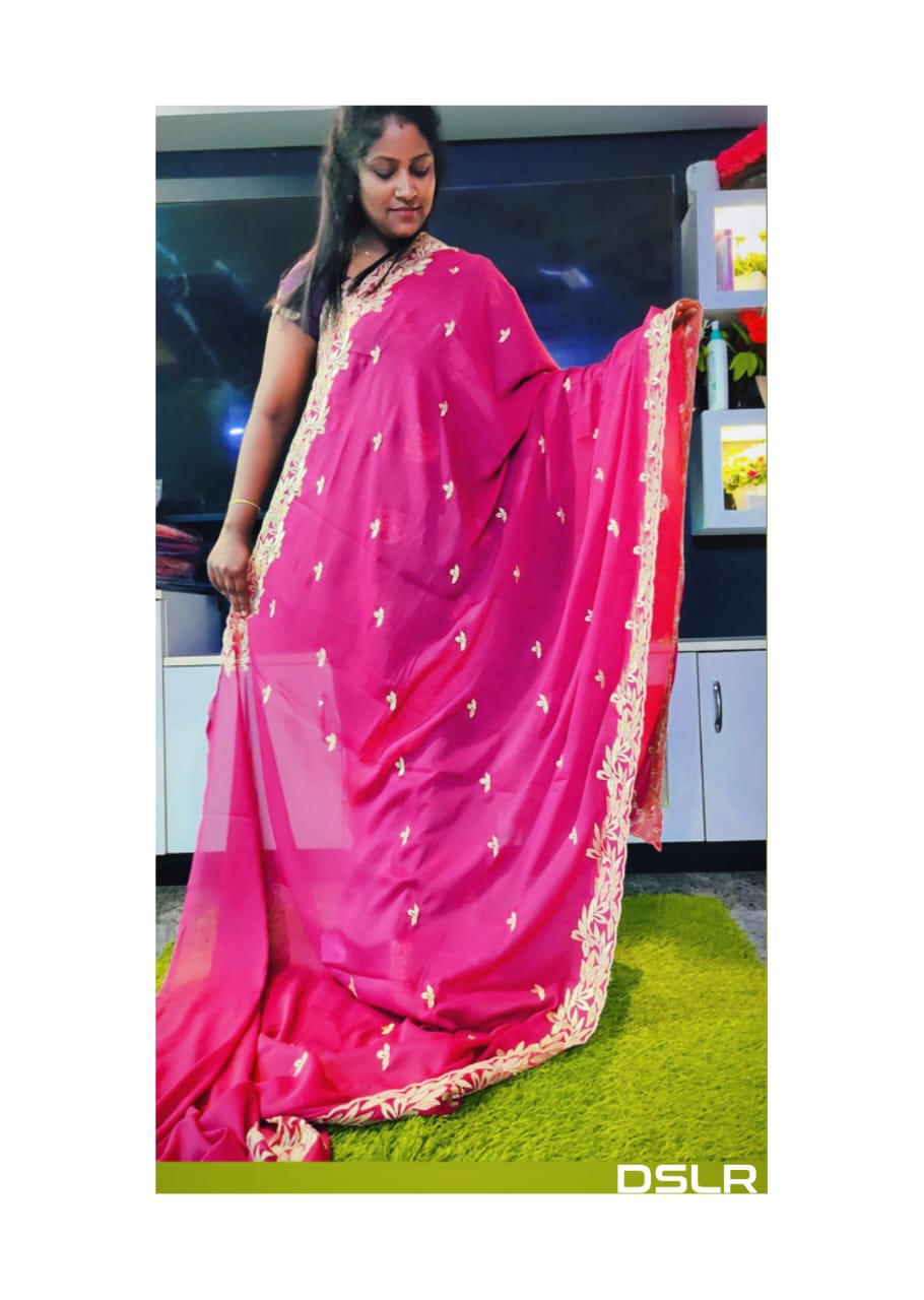 Radiant Pink Saree with Golden Embellished Border