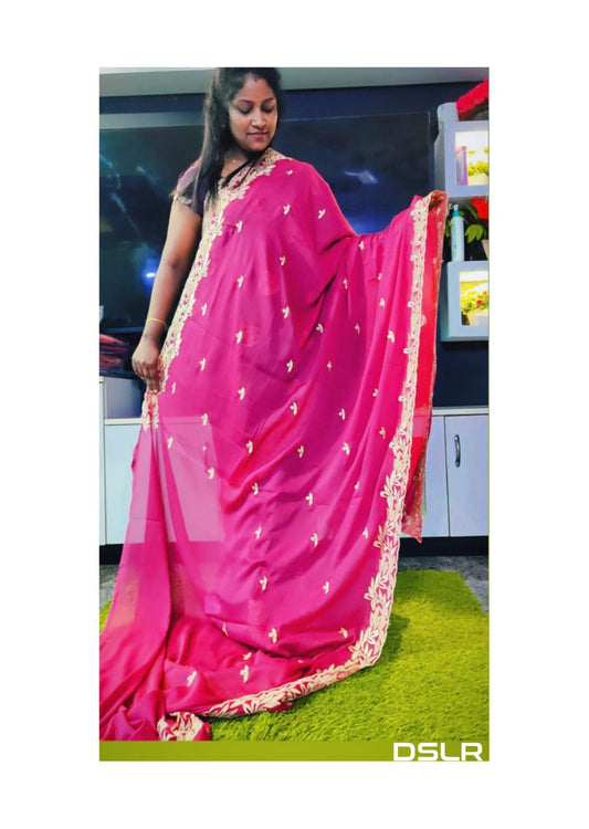 Radiant Pink Saree with Golden Embellished Border