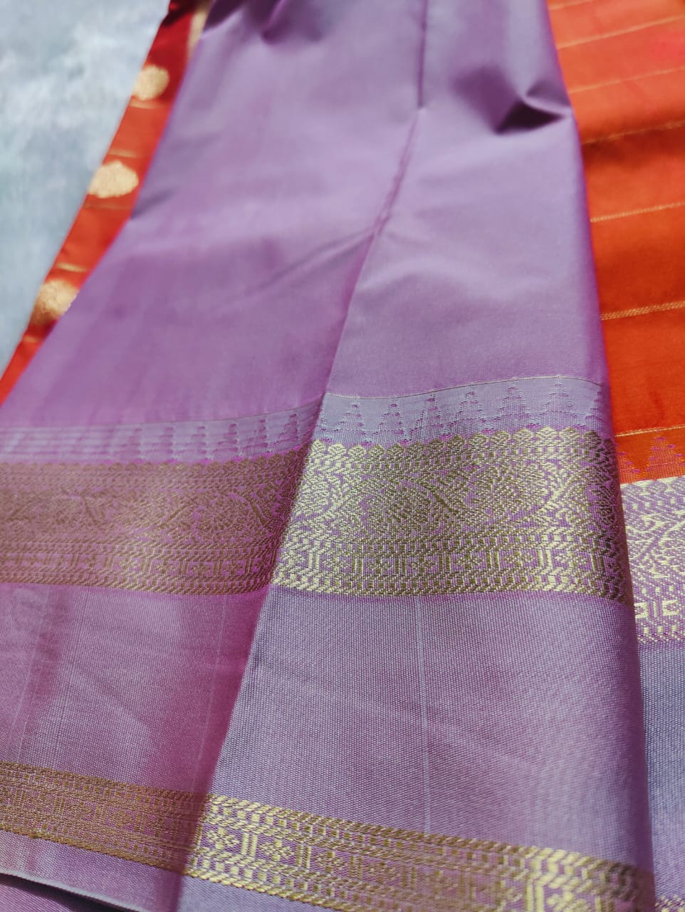 Premium Silk Saree with Gold Motifs - Orange & Pink Mauve