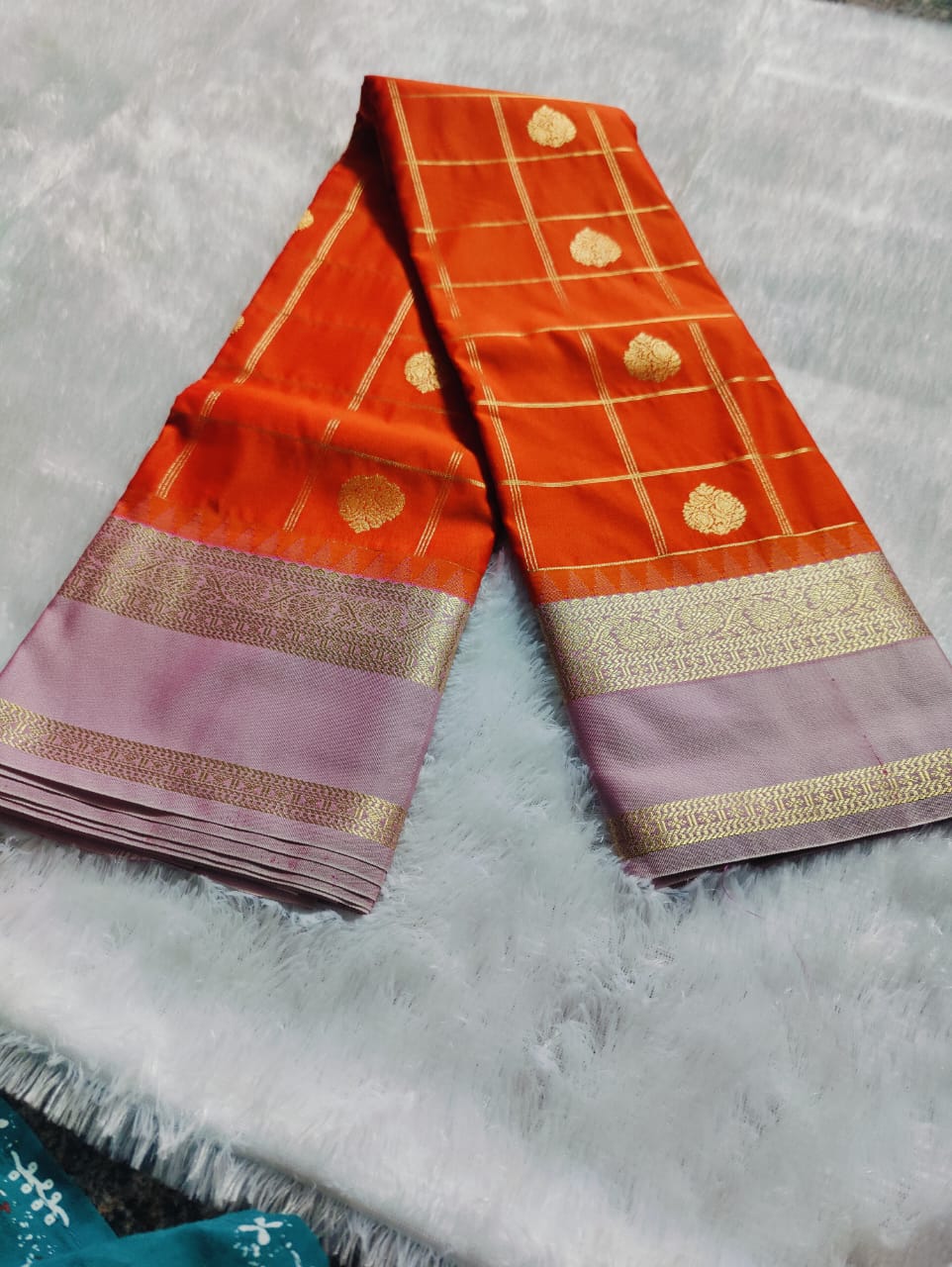 Premium Silk Saree with Gold Motifs - Orange & Pink Mauve