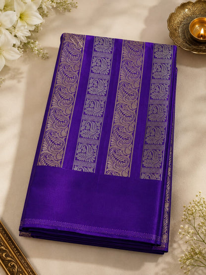 Satin Silk -Woven jacquard zari border with paisley and peacock motifs