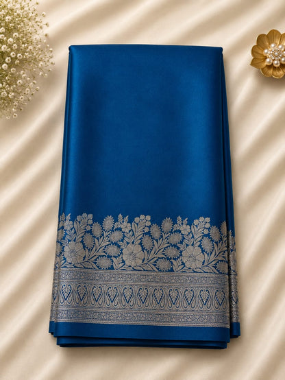 Mysore crepe silk Saree with beautiful Silver Zari Floral bottom work