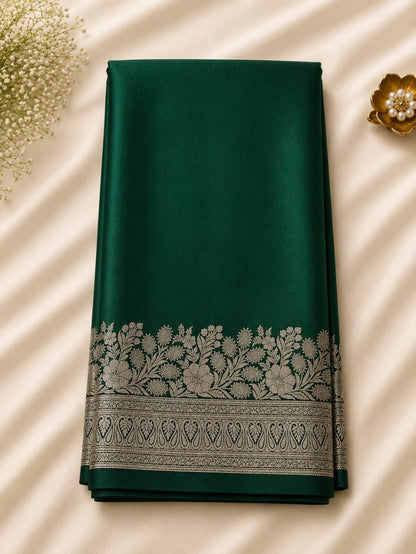 Mysore crepe silk Saree with beautiful Silver Zari Floral bottom work