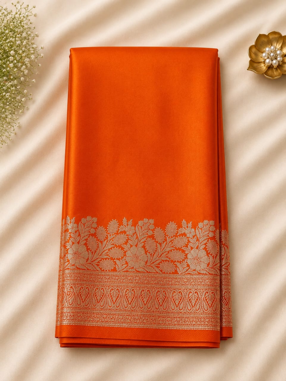 Mysore crepe silk Saree with beautiful Silver Zari Floral bottom work