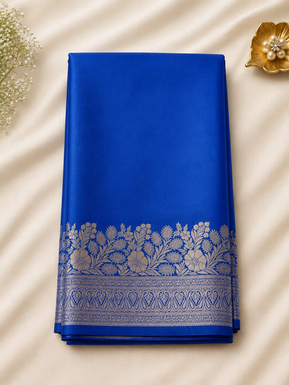 Mysore crepe silk Saree with beautiful Silver Zari Floral bottom work