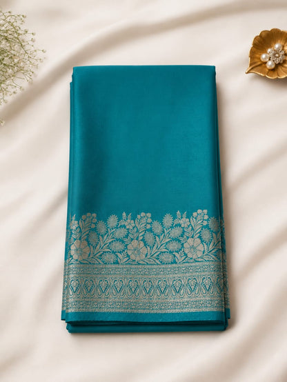 Mysore crepe silk Saree with beautiful Silver Zari Floral bottom work