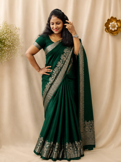 Mysore crepe silk Saree with beautiful Silver Zari Floral bottom work