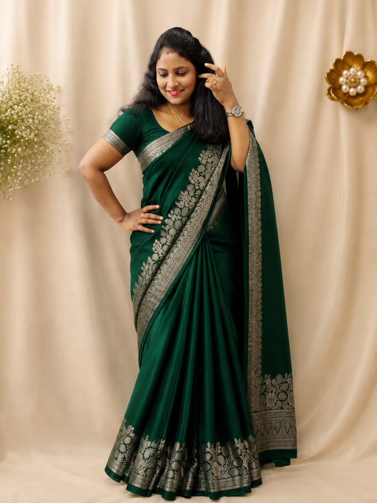 Mysore crepe silk Saree with beautiful Silver Zari Floral bottom work
