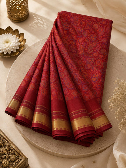 Premium Georgette Saree - Self floral design with golden Zari border