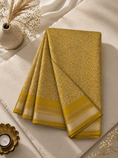 Premium Georgette Saree - Self floral design with golden Zari border