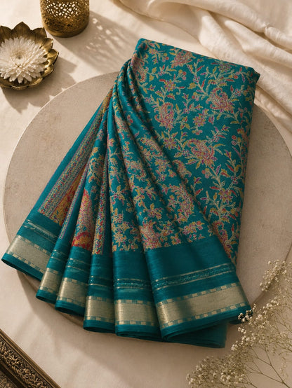 Premium Georgette Saree - Self floral design with golden Zari border