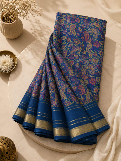 Premium Georgette Saree - Self floral design with golden Zari border