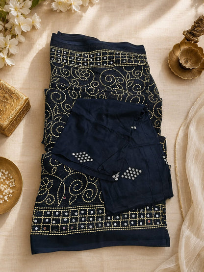 Black Mirror work saree - Self Design