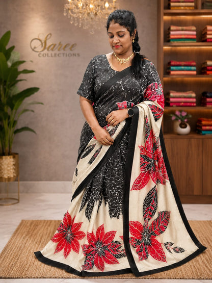 Premium Mirror Work Saree with Floral Design