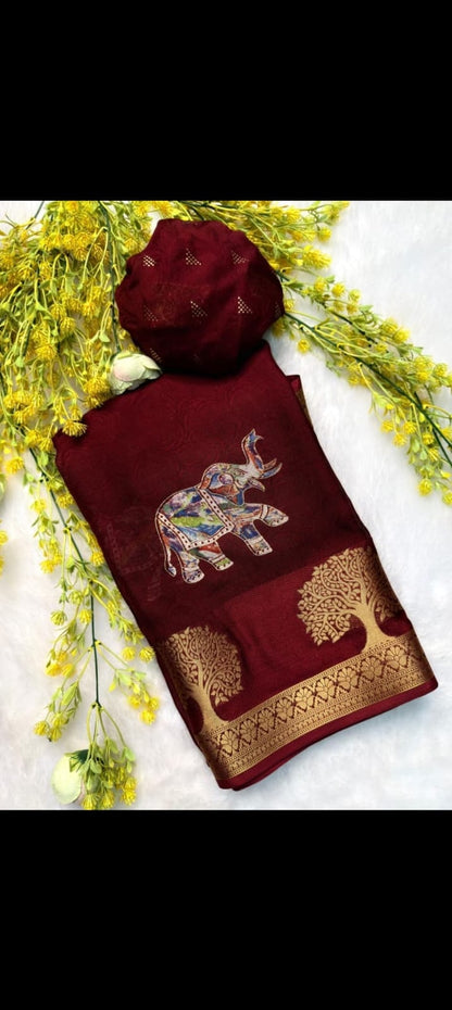 Elephant Dola 3D print Saree