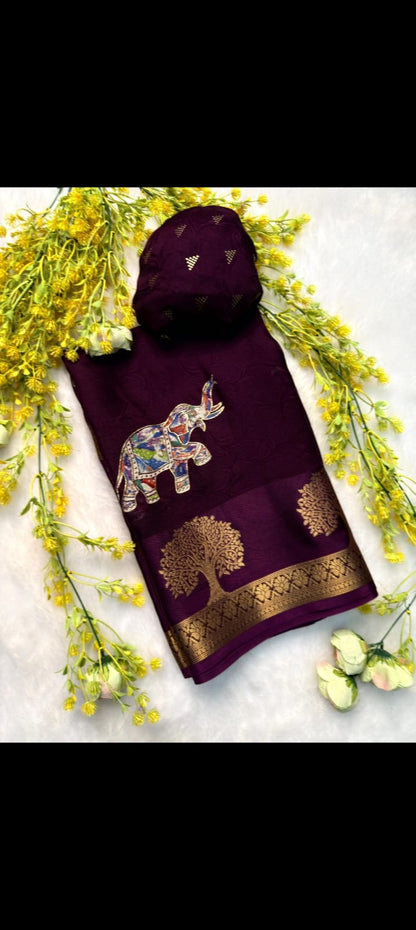 Elephant Dola 3D print Saree