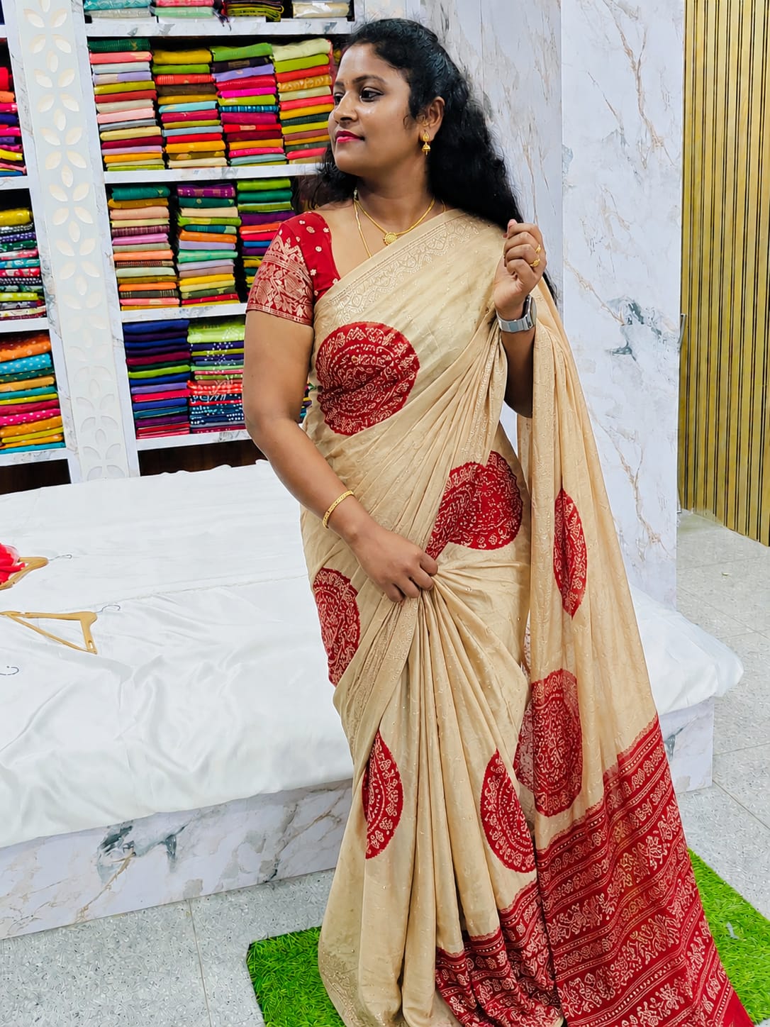 Gajji silk bhandini Style original mirror work saree