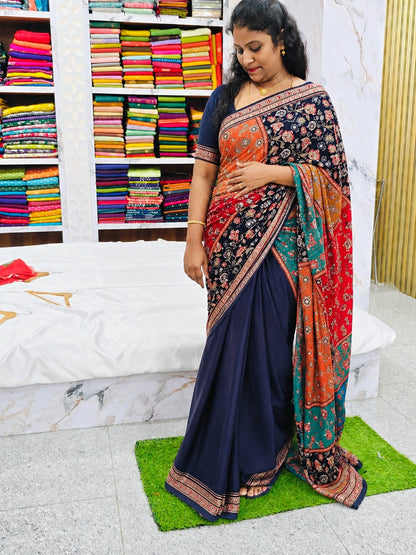Self-Design Mirror work georgette Saree