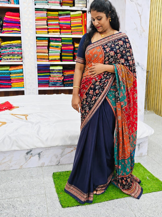 Self-Design Mirror work georgette Saree