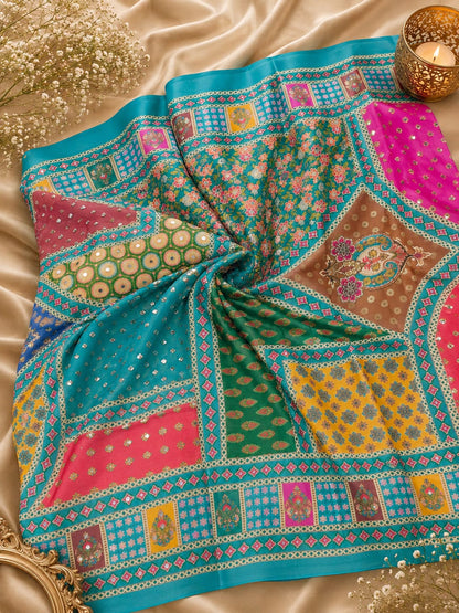 Self-Design Mirror work georgette Saree