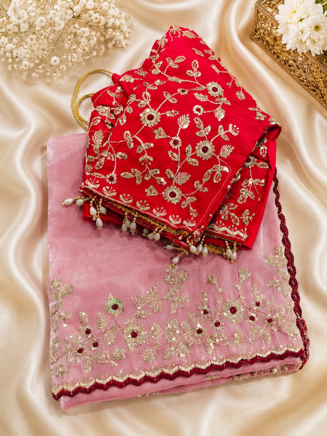 Space silk work saree with stitched blouse