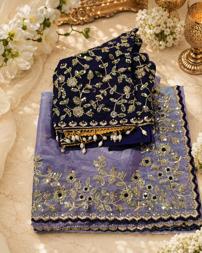 Space silk work saree with stitched blouse