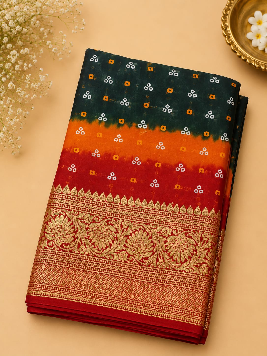 3D kanjivaram bandhani saree