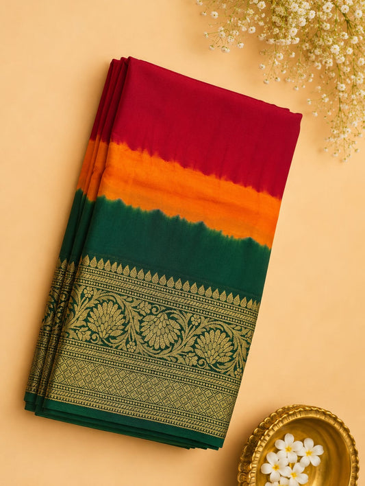 Kanjivaram 3D saree green and marron