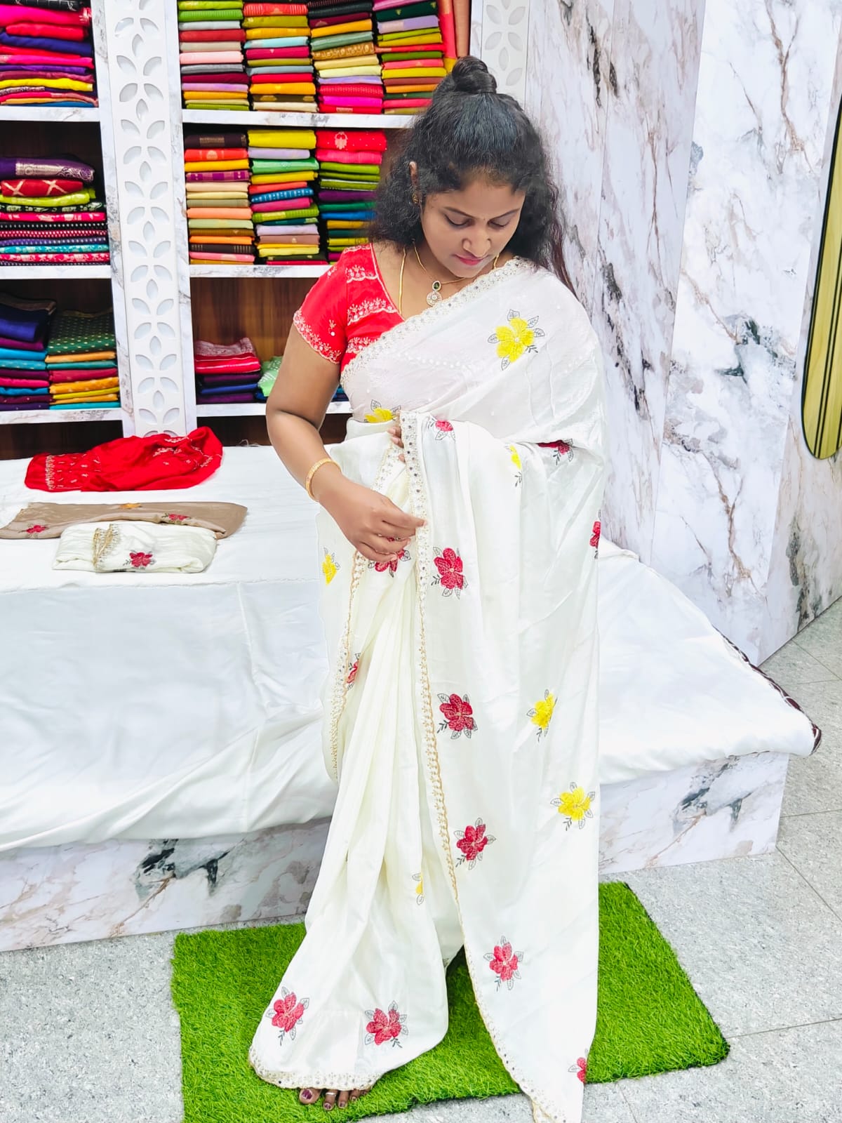 Chinon embroidery work saree