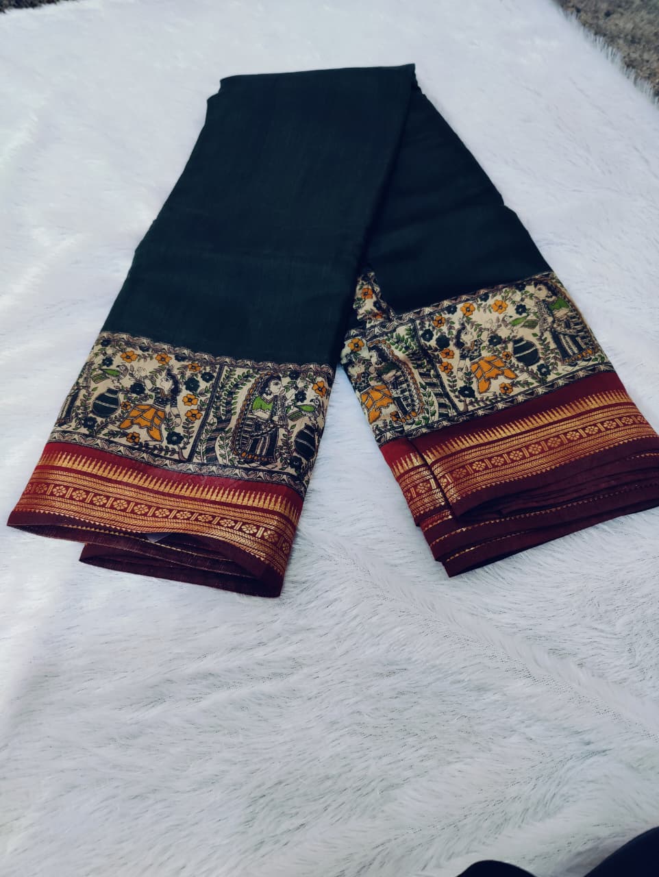 Vibrant mustard yellow Silk Saree with Embroidered Border