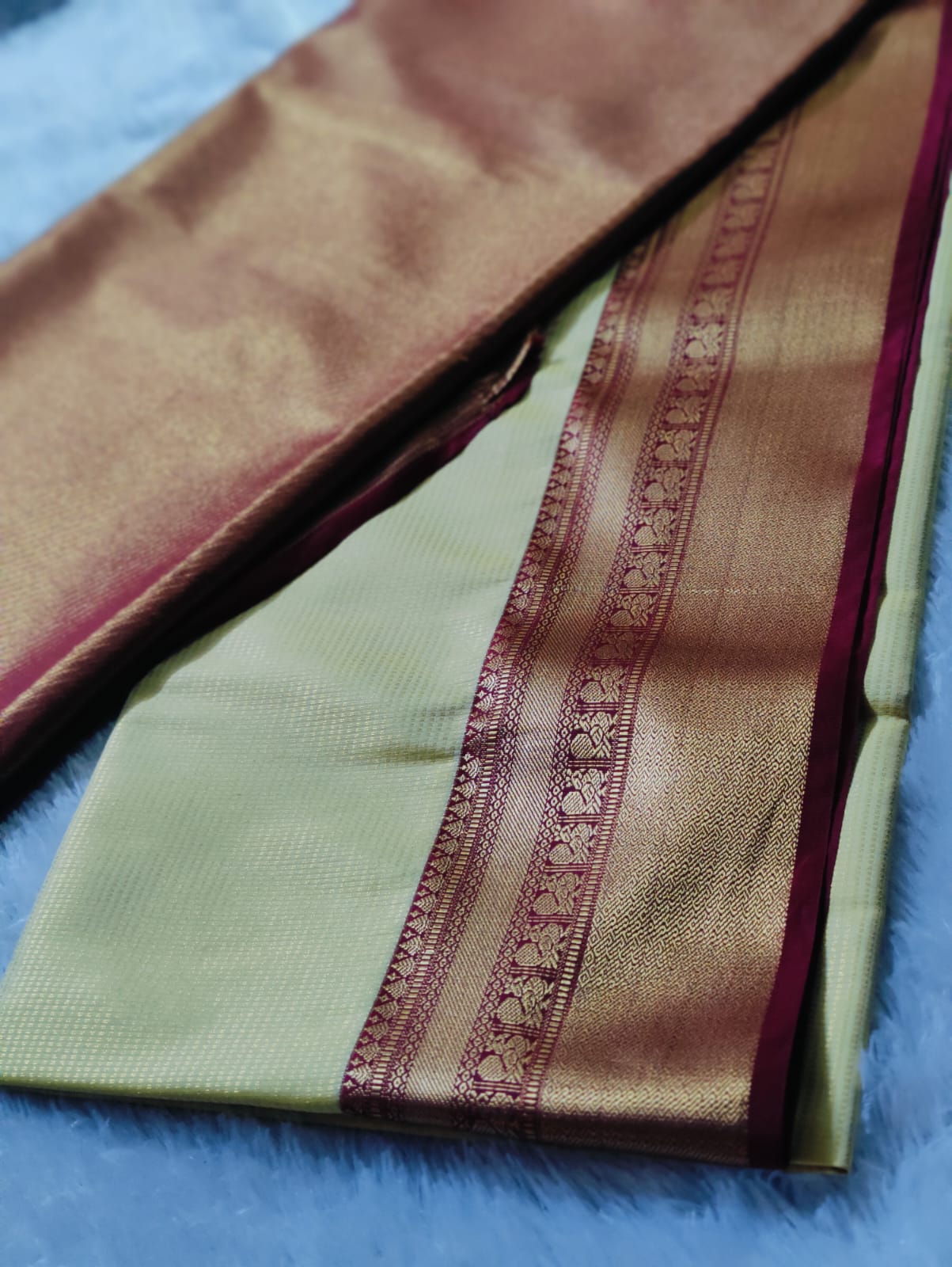 Premium Silk Saree with Zari Border - Mint Green & Maroon