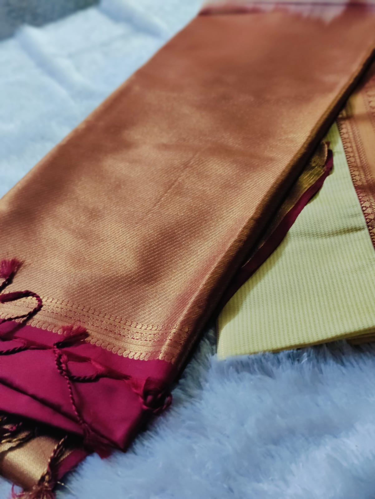 Premium Silk Saree with Zari Border - Mint Green & Maroon