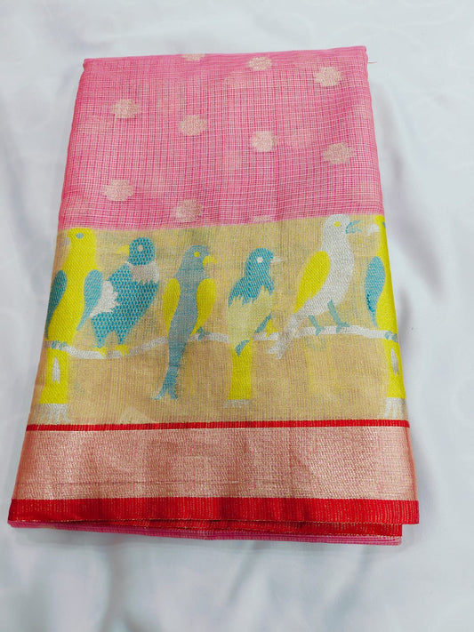 Handwoven Silk Saree with Artistic Motif Border - Premium Collection