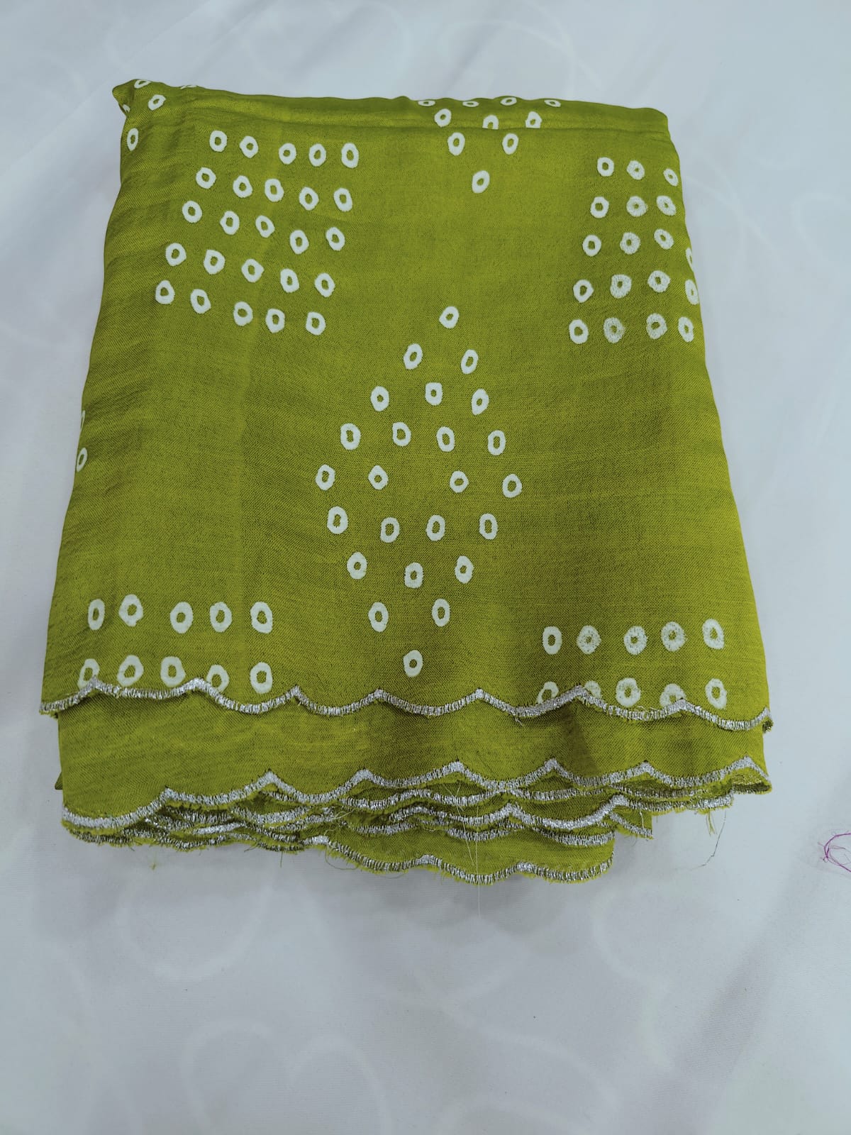 Bandhini Handloom Cut Work Saree with Scalloped Border