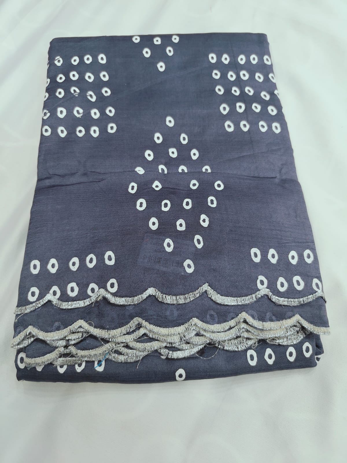 Bandhini Handloom Cut Work Saree with Scalloped Border