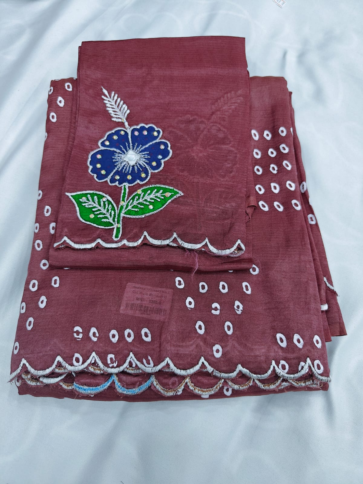 Bandhini Handloom Cut Work Saree with Scalloped Border