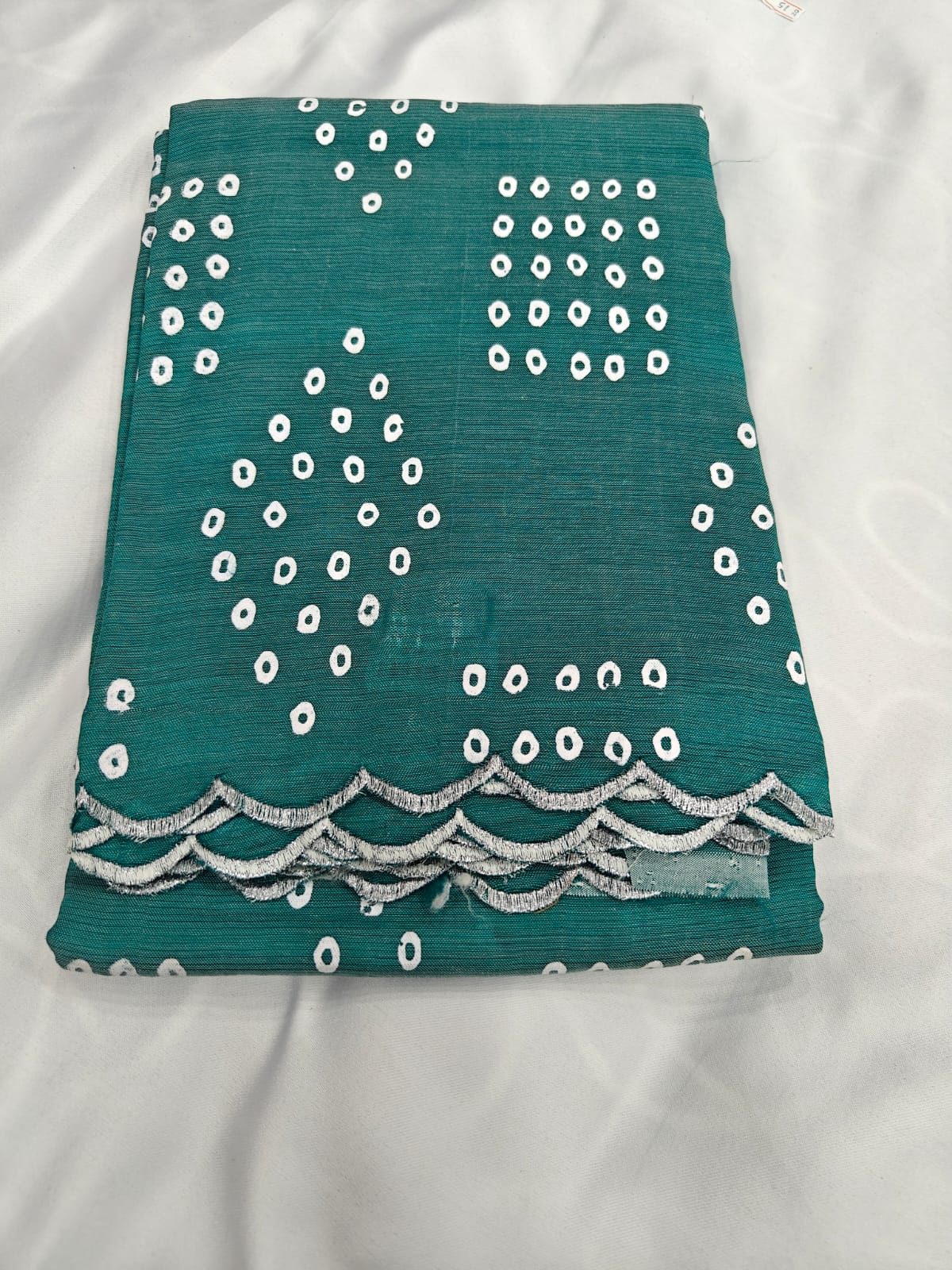 Bandhini Handloom Cut Work Saree with Scalloped Border