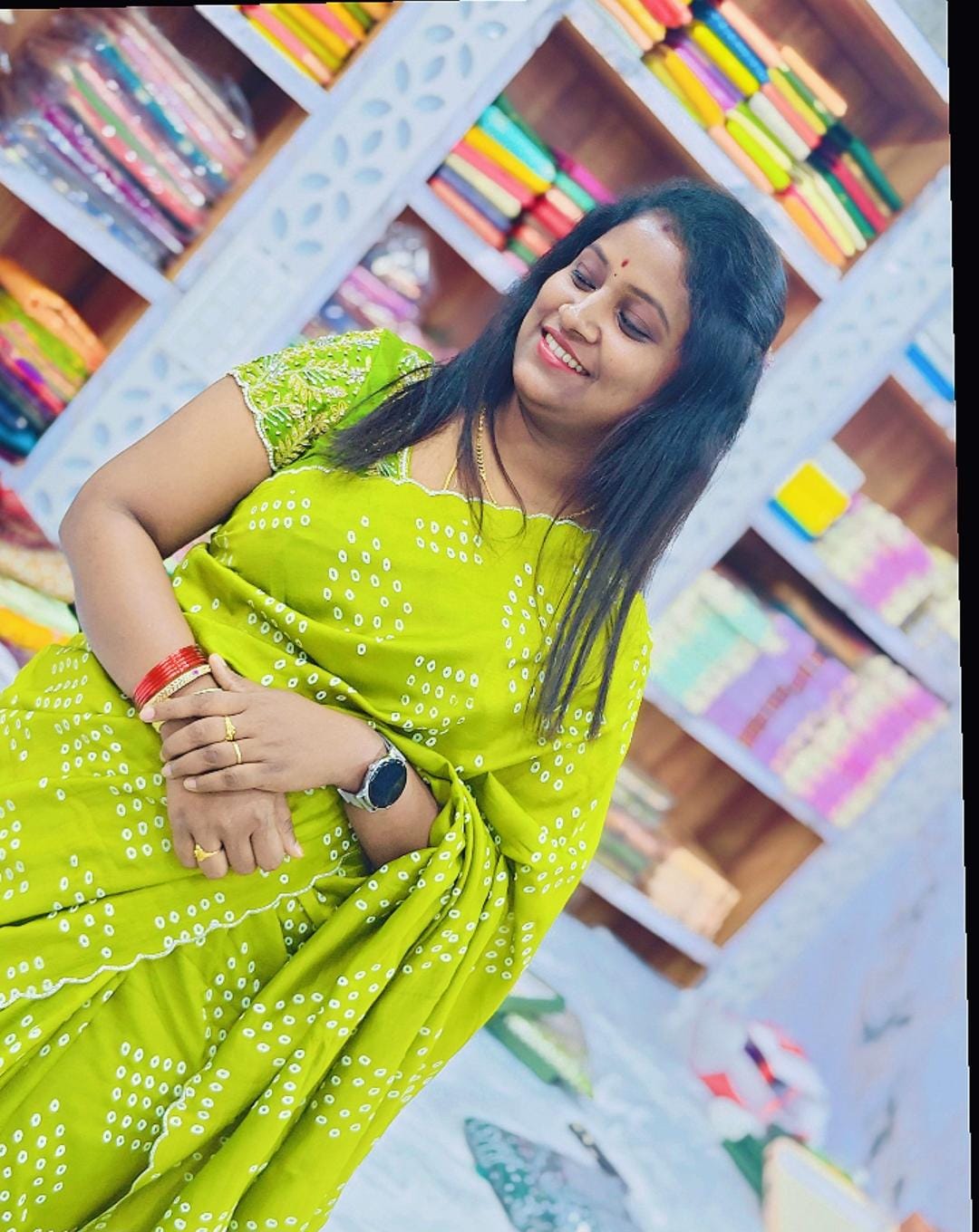 Bandhini Handloom Cut Work Saree with Scalloped Border