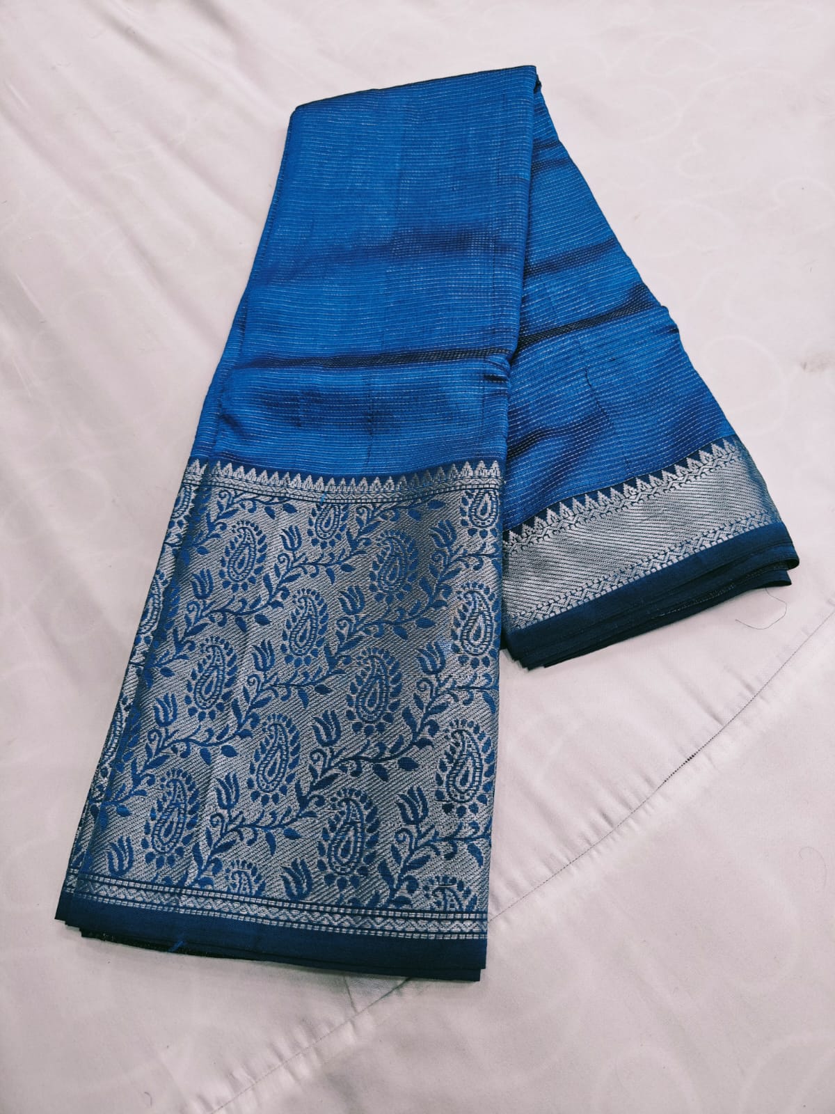 Premium Chiffon Banarasi Saree with Silver Zari Border