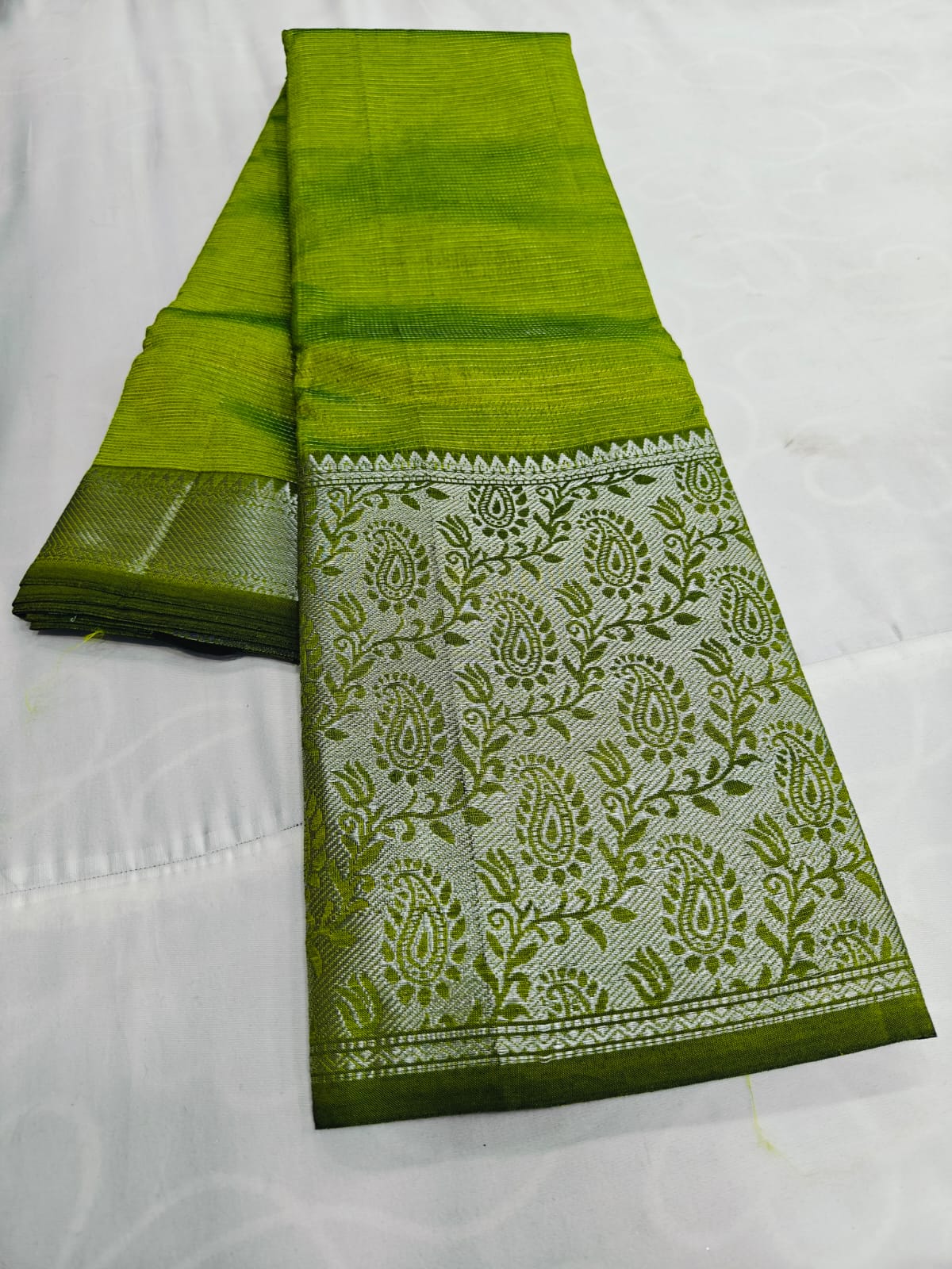 Premium Chiffon Banarasi Saree with Silver Zari Border