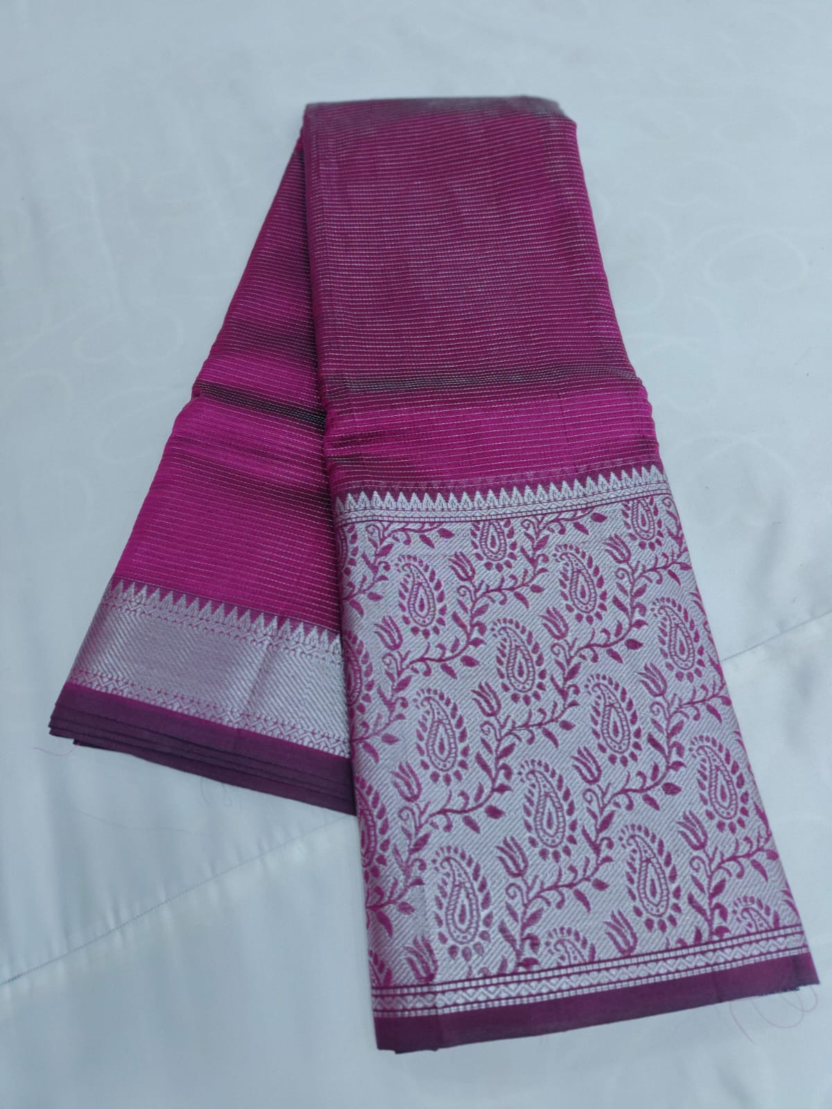 Premium Chiffon Banarasi Saree with Silver Zari Border