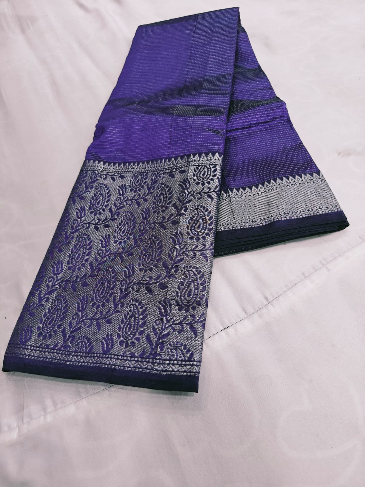 Premium Chiffon Banarasi Saree with Silver Zari Border