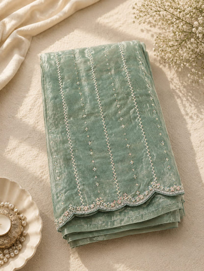 Work Sarees – Sequin Embroidered Scallop Border
