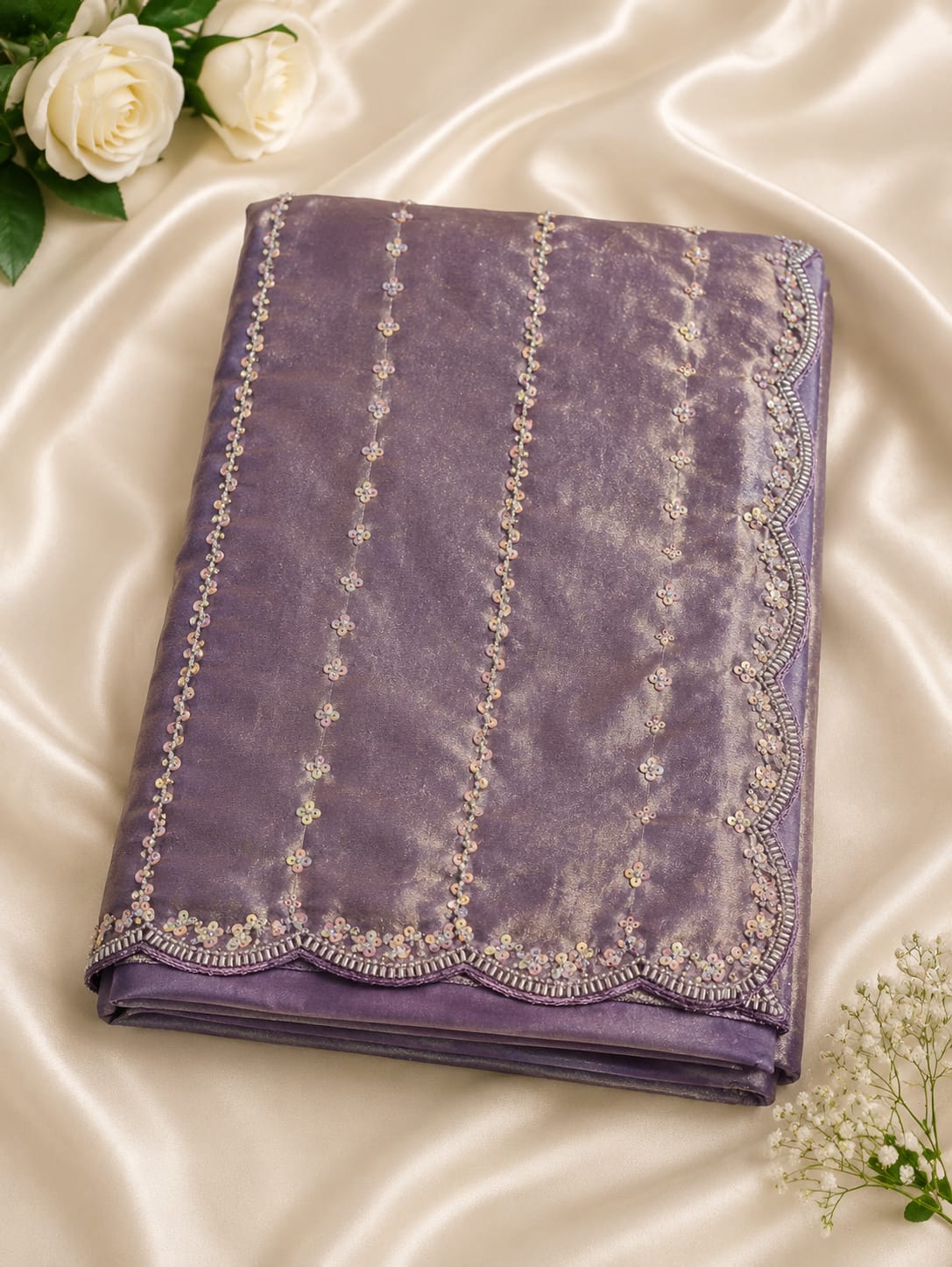 Work Sarees – Sequin Embroidered Scallop Border