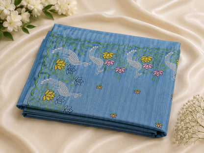 Peacock & Lotus Embroidered Scallop Border Saree