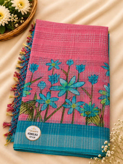 Bold Floral Embroidered Contrast Border Saree