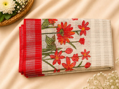 Bold Floral Embroidered Contrast Border Saree
