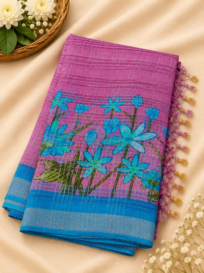 Bold Floral Embroidered Contrast Border Saree