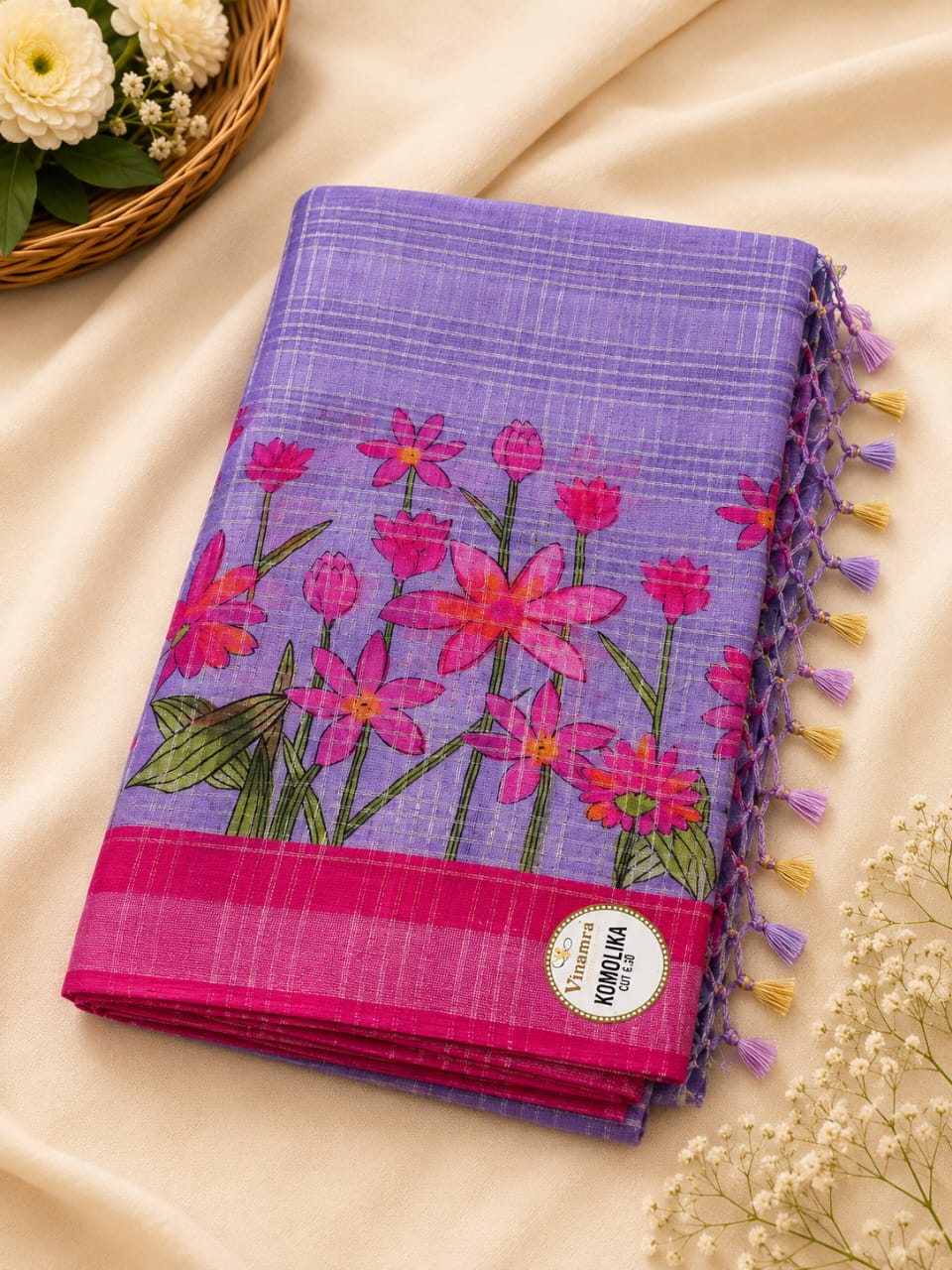 Bold Floral Embroidered Contrast Border Saree