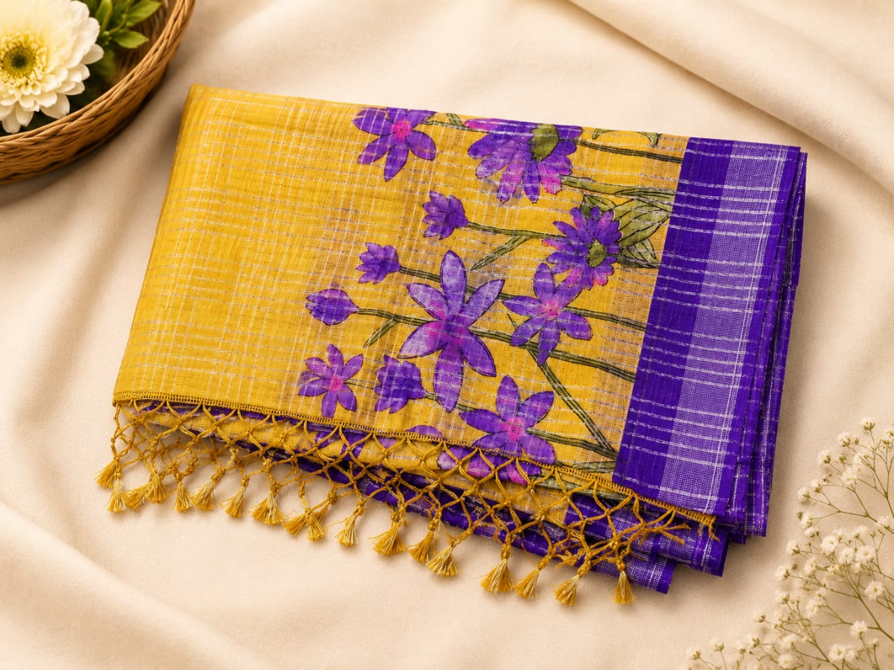 Bold Floral Embroidered Contrast Border Saree